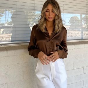 Princess Polly size US 4. Brown satin blouse